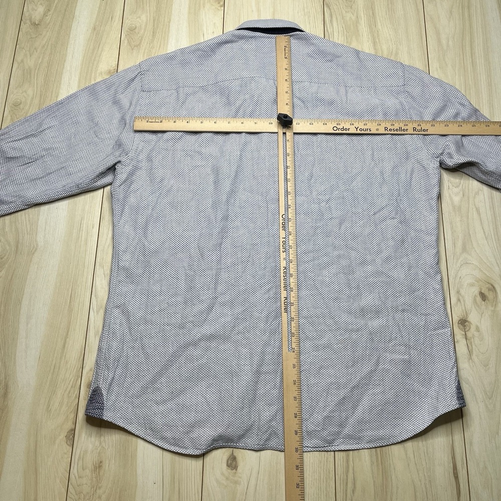 Maceoo Paris Button Up Geometric Micro Print Shirt Blue Men's Size 5/XL Italy - Picture 12 of 14